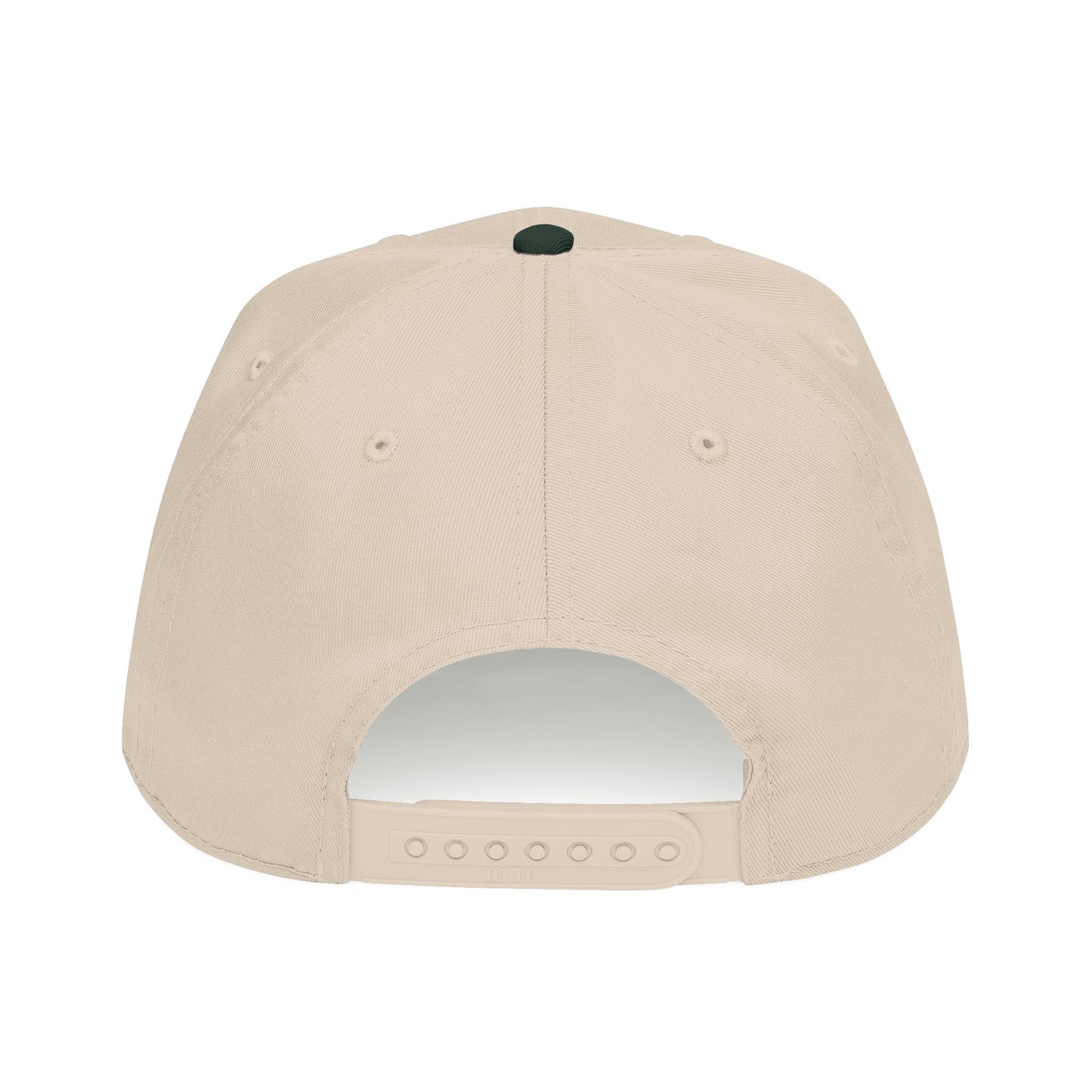Agnus Co. Dark Green and Natural two-tone Catholic cap — back view showing adjustable strap