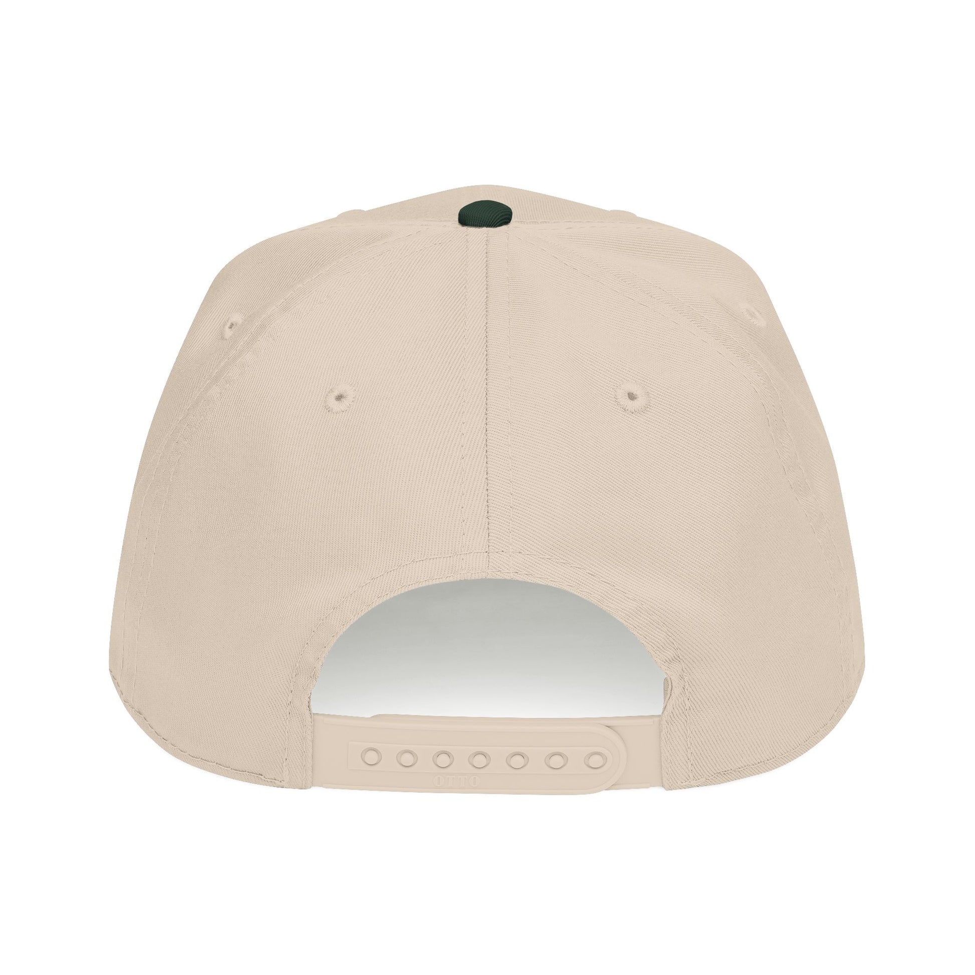 Agnus Co. Dark Green and Natural two-tone Catholic cap — back view showing adjustable strap