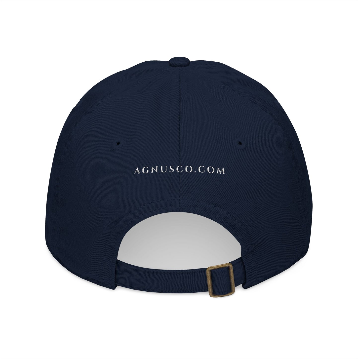 Agnus Co. In Nomine Patris navy cap — back view showing adjustable strap